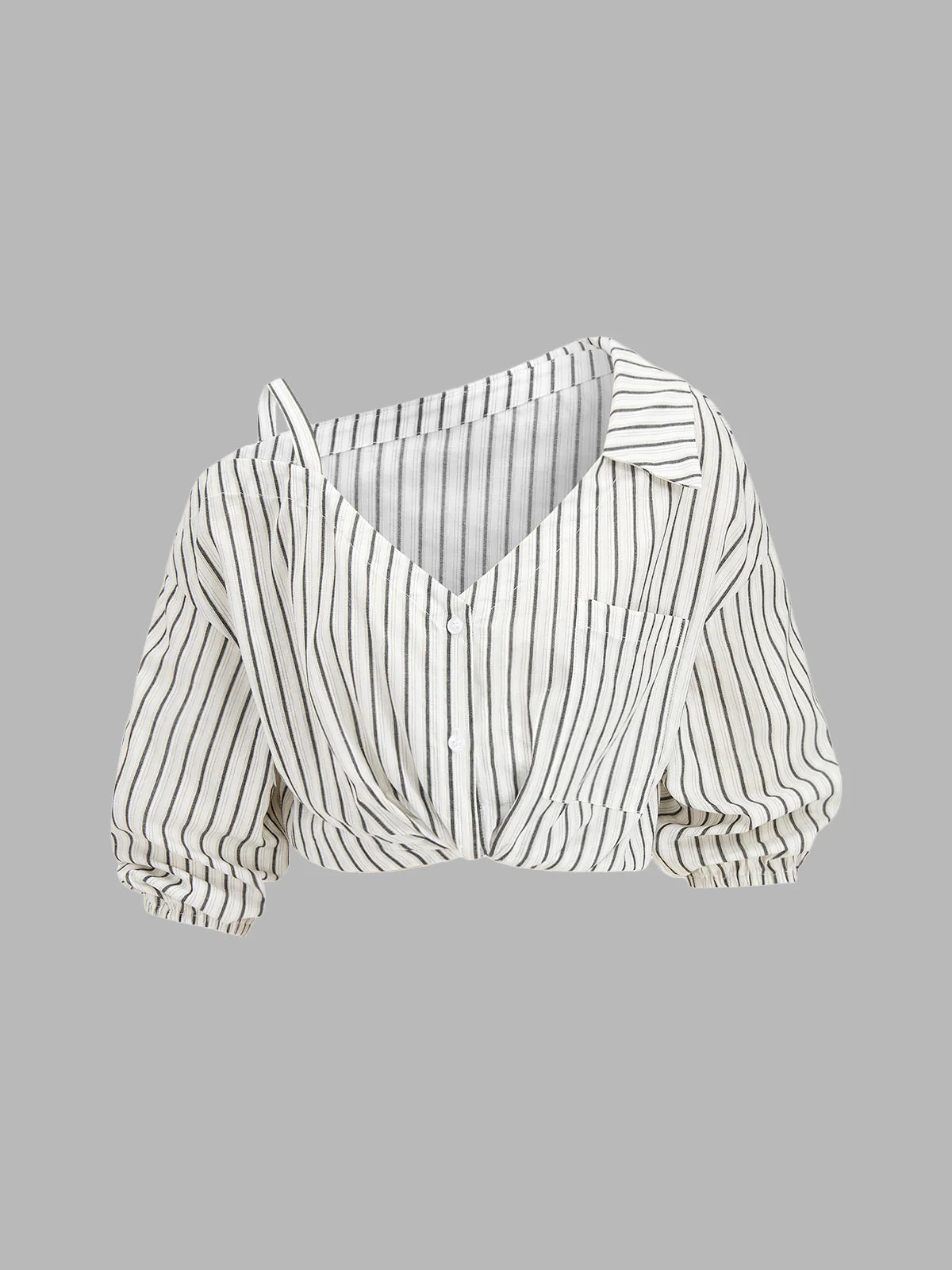 Striped Cotton Cold Shoulder Half Sleeve Blouse