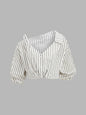 Striped Cotton Cold Shoulder Half Sleeve Blouse