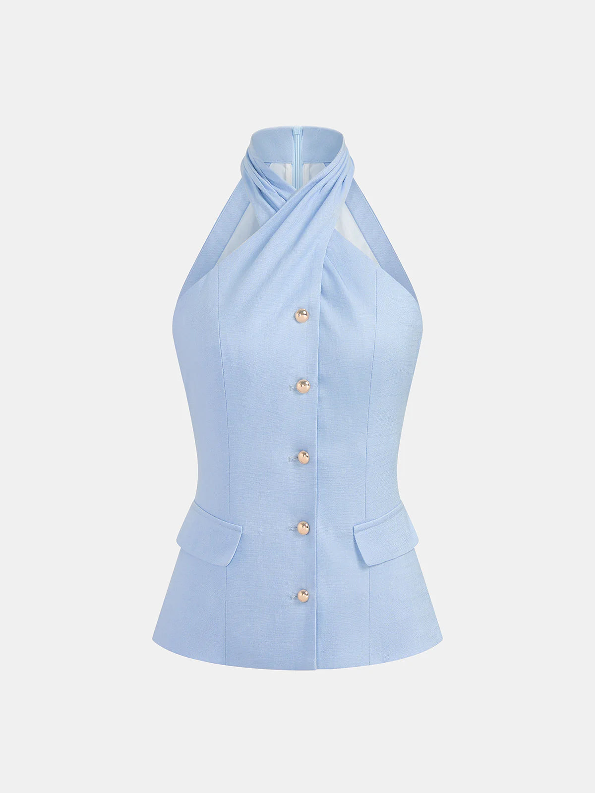 Tencel Blend Halter Buttoned Vest & Shorts Set
