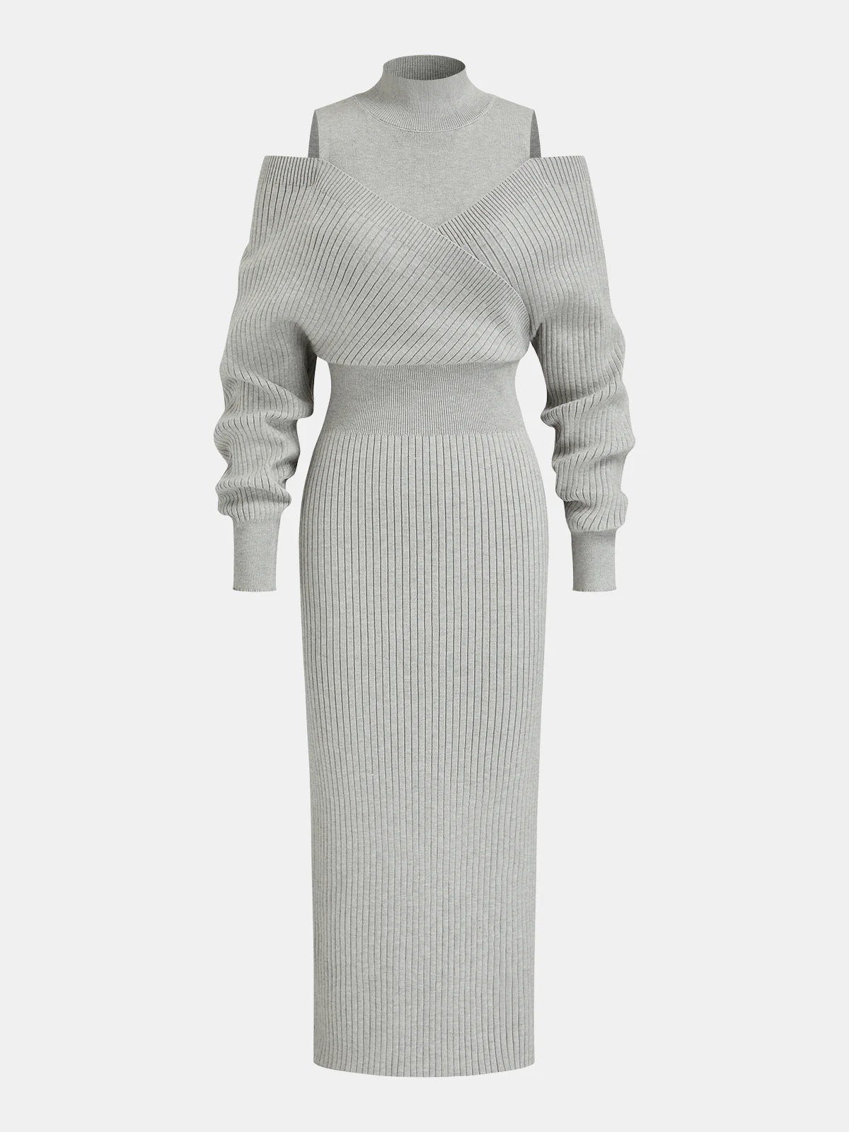 Off-Shoulder Waist-Defined Rib-Knit Midi Dress