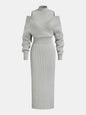 Off-Shoulder Waist-Defined Rib-Knit Midi Dress