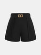 Mid Waist Metal Buckle A-Line Shorts