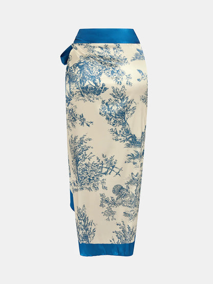 Toile Print One-Piece Swimsuit & Wrap Skirt Set