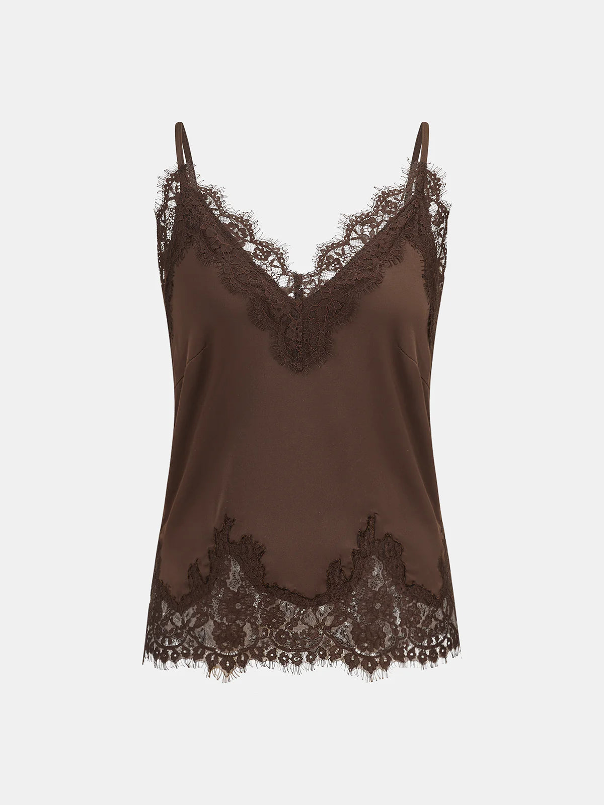 Lace Trim Satin V-Neck Cami Top