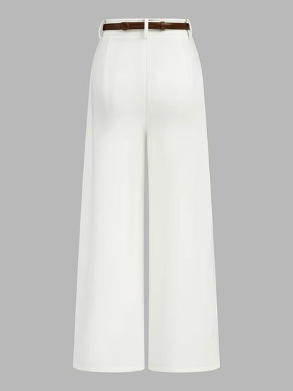 Belted Mid Waist Wide Leg Pants